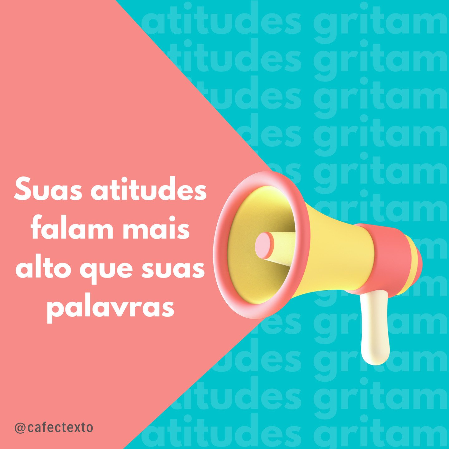 Suas atitudes falam mais alto que suas palavras. Bom dia! Boa tarde! Boa noite!#cafectexto #cafe #pensamento #pensamentos #reflexão #frases #pense
