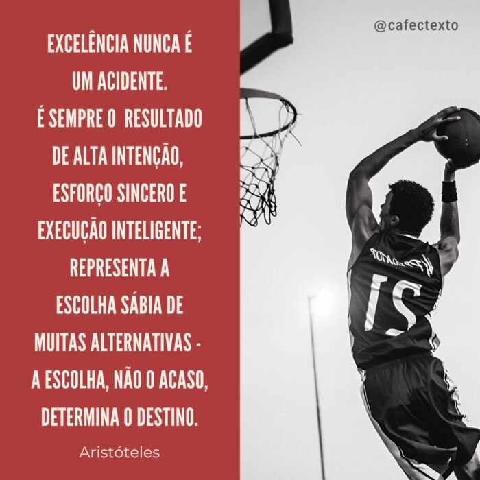 A excelência nunca é um acidente. É sempre o resultado da alta intenção, esforço sincero e execução inteligente; representa a escolha sábia de muitas alternativas – a escolha, não o acaso, determina o destino. A excelência nunca é um acidente. É sempre o resultado da alta intenção, esforço sincero e execução inteligente; representa a escolha sábia de muitas alternativas - a escolha, não o acaso, determina o destino.