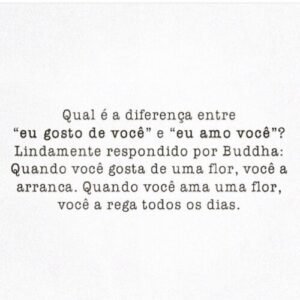Qual a diferença entre "eu gosto de você" e "eu amo você"? Lindamente respondido por Buddha: Quando você gosta de uma flor, você a arranca. Quando você ama uma flor, você a rega todos os dias.
